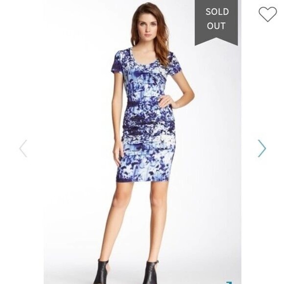 Nicole Miller $300 Women's Small Blue Purple Print Tiered Tidal Pleat Dress - Picture 1 of 13